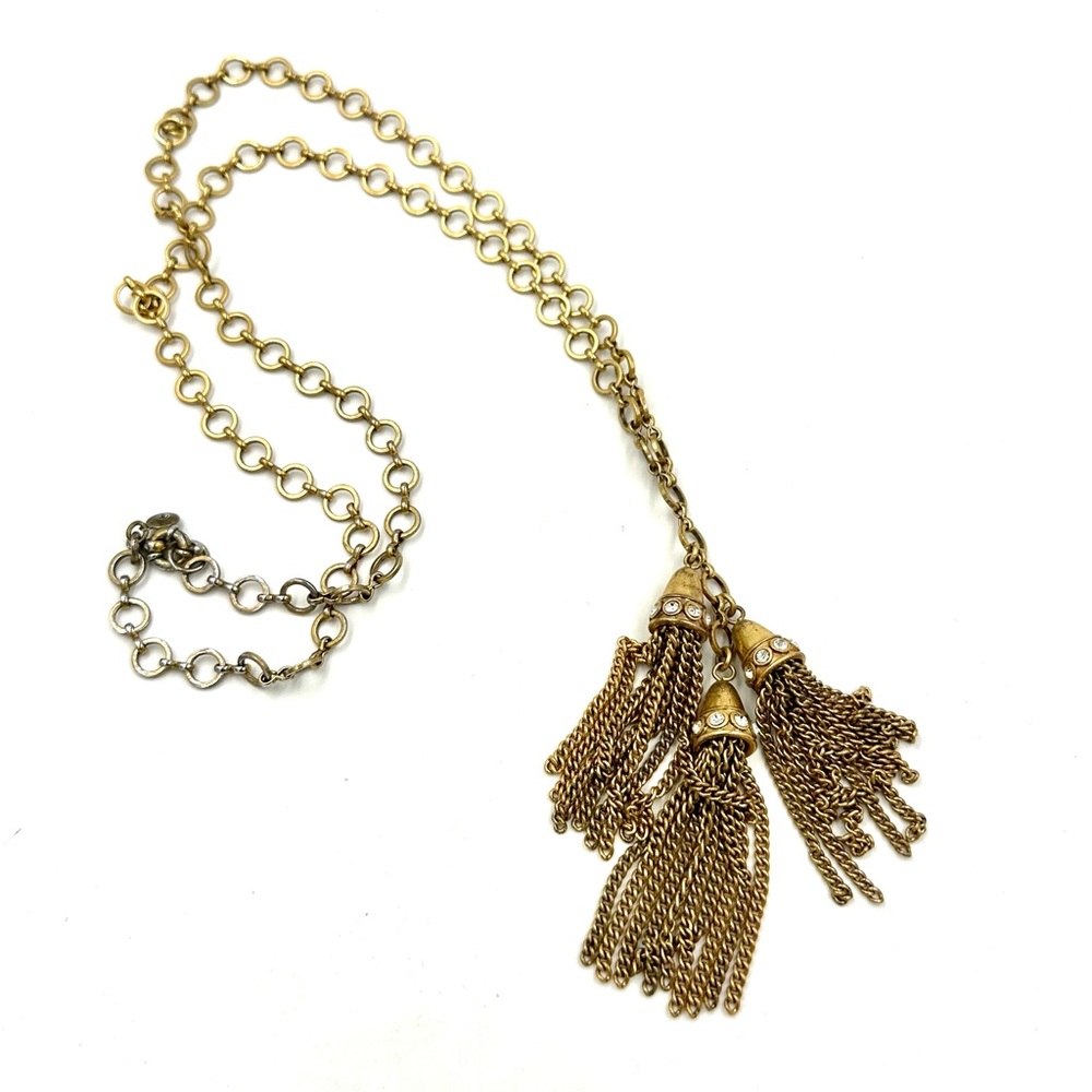 J. Crew Gold Tone Rhinestone Tassel Necklace AS IS